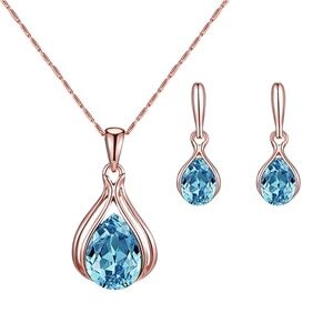 *ZANE* 3-Pc Gold Blue Pendant Fashion Jewelry Set